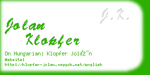 jolan klopfer business card